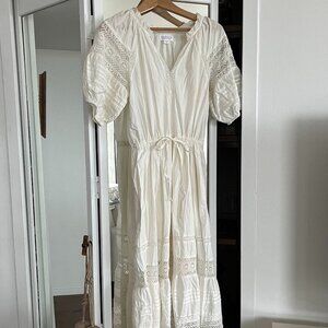 Velvet Cream Crochet Trim Peasant Dress
